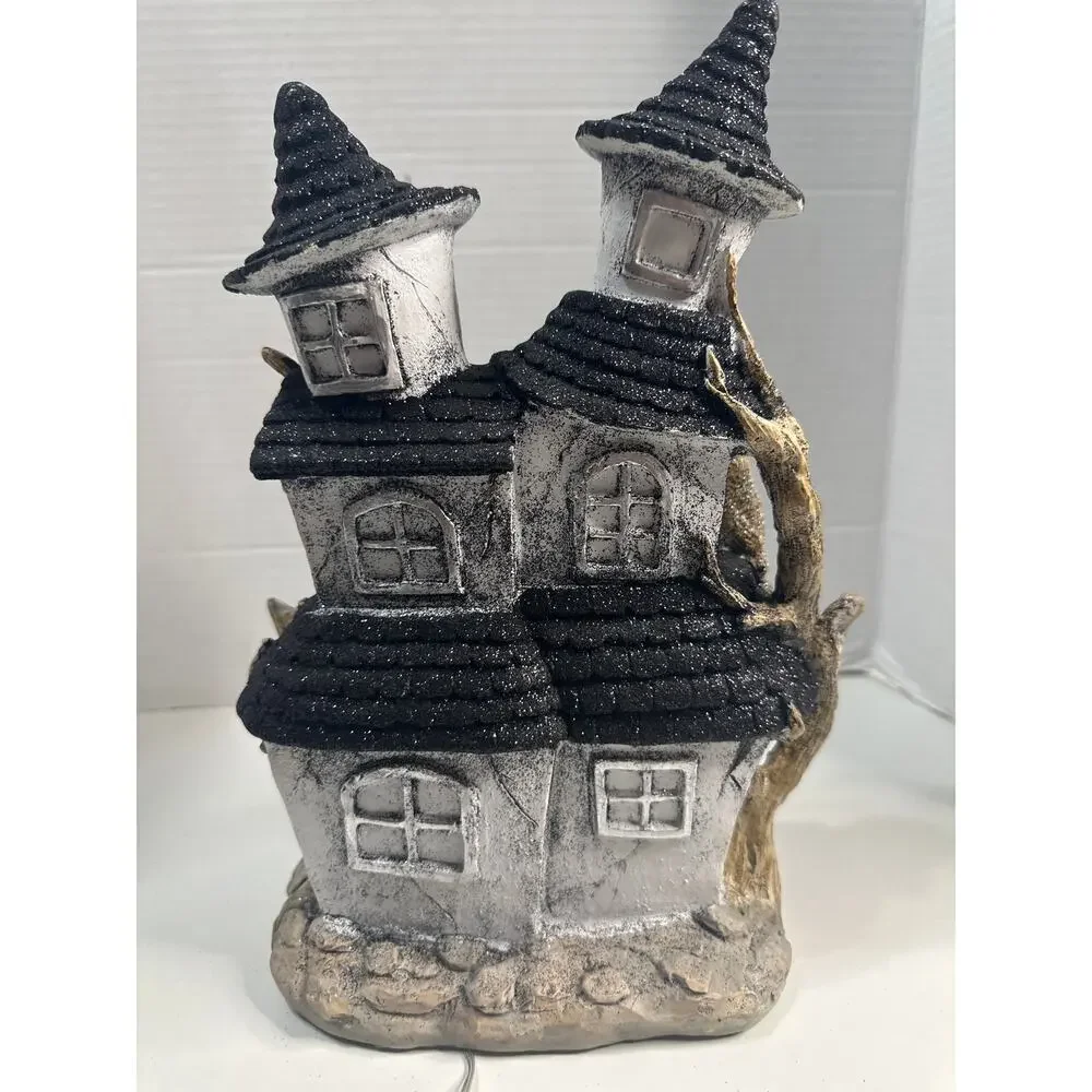 Retro Halloween  Spooky Light Up Haunted House With Ghost & Owl 2024 NWT